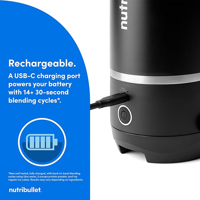 nutribullet Flip Portable Blender with Insulated Cup, Cordless, Black, NBPB50350AK