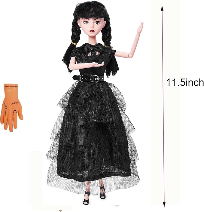 2Pc Fashion Dolls with Accessories, 11.5 inch Girls Doll, Black Hair, Dots and Black Dress