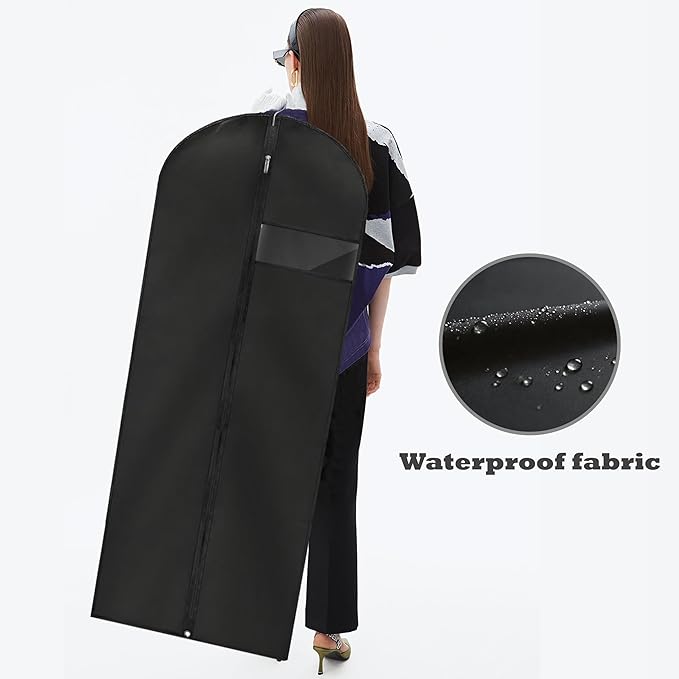 Dress Bags for Gowns Long, 65'' Garment Bags for Hanging Clothes, Suit Bag Cover for Storage and Travel, 2 Pack (Black)