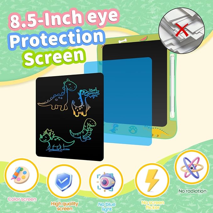 [2 Pack] Genialba LCD Writing Tablet for Kids, Colorful Screen Drawing Board for 3-7 Year Old Boys & Girls - Educational Toys for Birthday & Christmas (Dinosaur&Penguin)