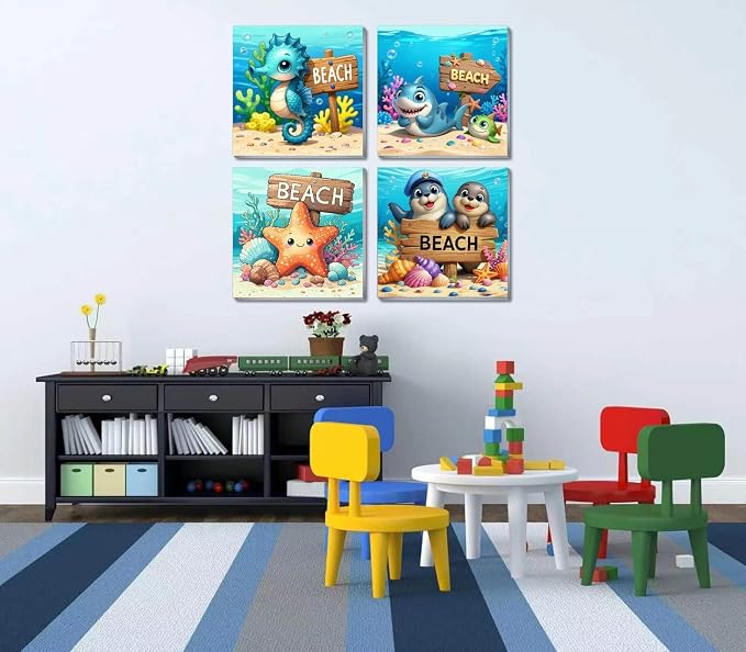 Mrnsiet 4 Pack Framed Paint by Numbers Kit for Kids, Cartoon Animals Paint by Numbers for Kids Ages 8-12, DIY Acrylic Oil Painting Drawing Kit for Children Beginner 8x8 Inch