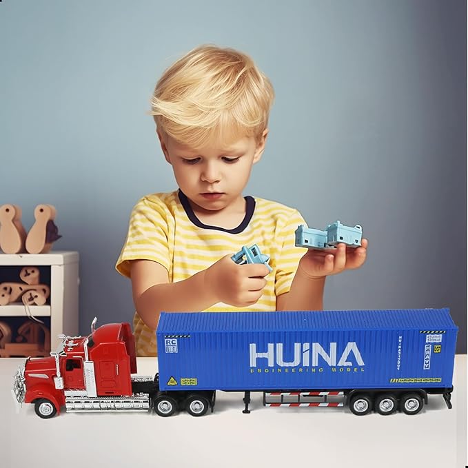 Container Semi Truck Toys, 1/50 for Kenworth W900 Big Metal Transport Box Diecast Truck Trailer Model Toy Gifts for Boys Adult Car Collector- Blue