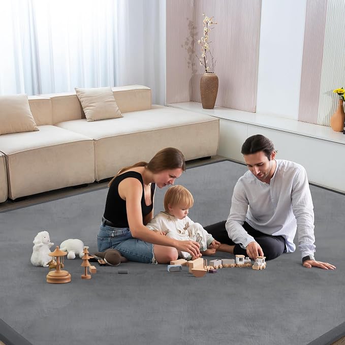 Baby Play Mat for Floor Nursery Rug Muscle Mat Area Rug Playroom Rug 79"x118" Playpen Mat Elastic Foam 1.3" Thick Crawling Mat for Babies,Toddlers, Infants, Kids,Grey