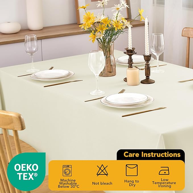 6-Pack Ivory Tablecloths for Square Tables, 70 x 70 Inches, Stain-Resistant Polyester Fabric for 3 Foot Tables - Washable Table Covers for Weddings, Banquets, Birthday Parties, Events