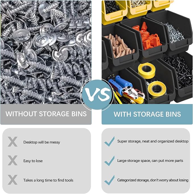 Wall-Mounted Garage Storage Bins, Parts Rack System, Plastic Hanging & Stackable Organizers, Hardware & Tool Storage for Workshop, Craft Room, School & Shop, 90PCS