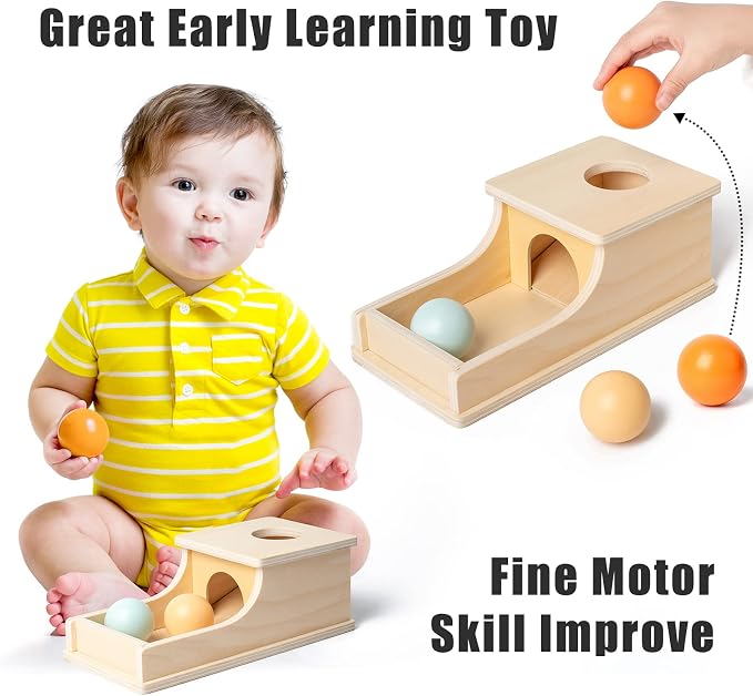 Busy edition Montessori Toys for Babies 6-12 Months Object Permanence Box Wooden Ball Drop Toy Play for 6 Month 1 2 3 Year Old Toddlers Infant Early Age Toy