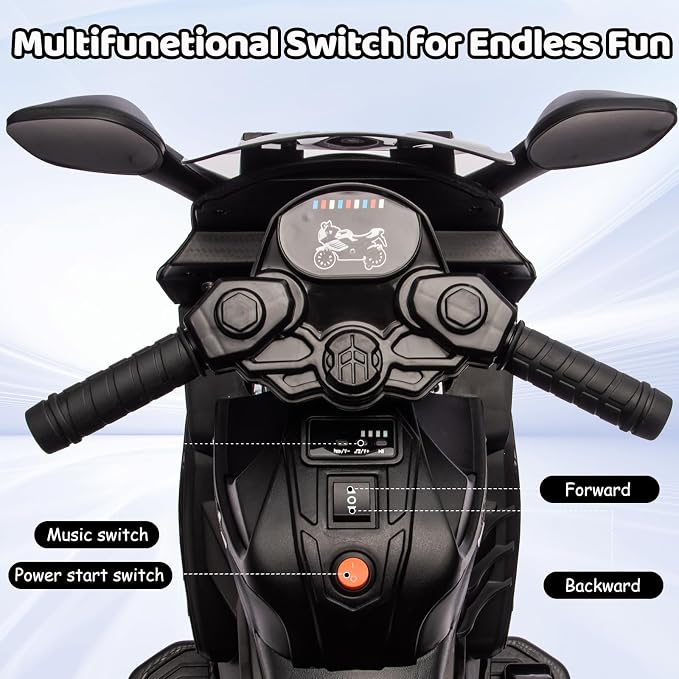 GarveeLife 6V Kids Motorcycle, Electric Ride On Car Toy with Training Wheels, Working Headlight, Horn & Music, Battery Powered Ride On Motorcycle Toy for Toddler Kids Boys Girls Ages 3-5, Black