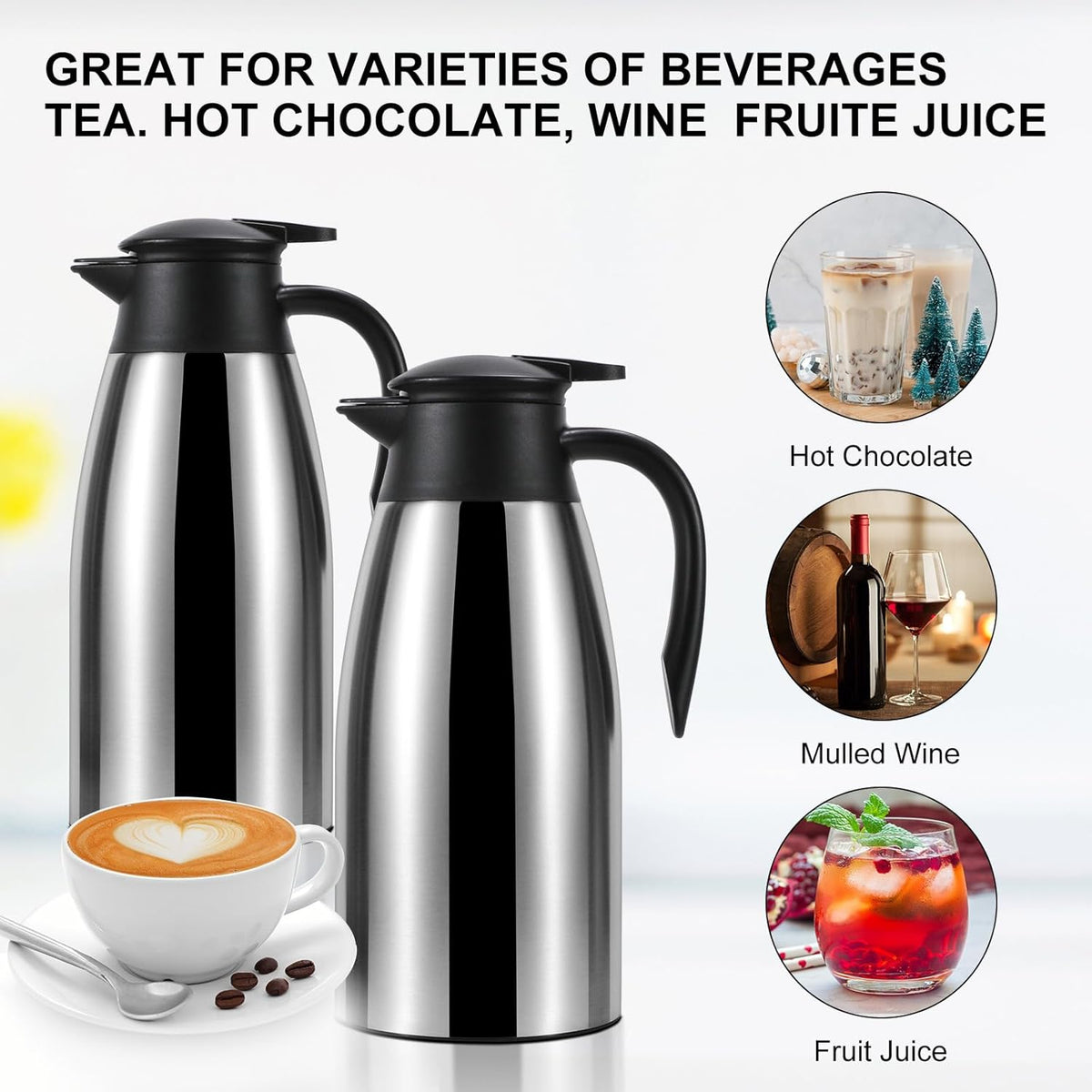 70 oz Thermal Coffee Carafe, Updated Insulated Stainless Steel Coffee Carafes for Keeping Hot Coffee & Water Hot Beverage-12Hours, Double Walled Vacuum Coffee Carafe(Gold)