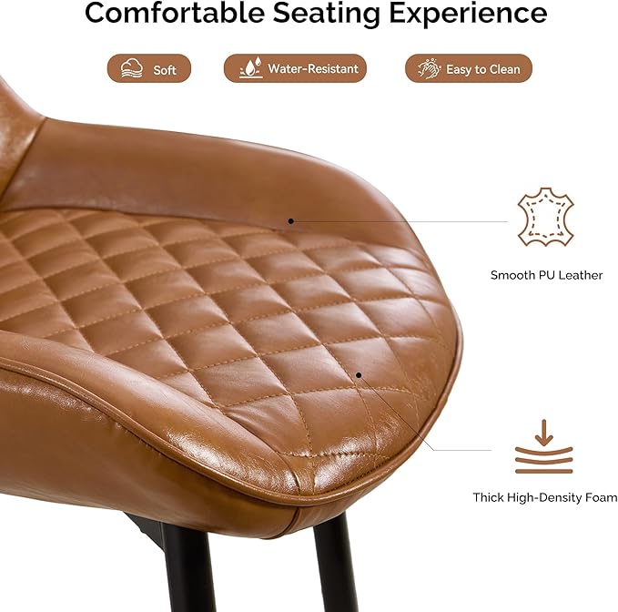 Dining Chair, Modern Dining Chairs with Thick Cushions, Faux Leather Upholstered Kitchen Dining Room Chairs with Metal Adjustable Legs for Dining Living Room, Brown