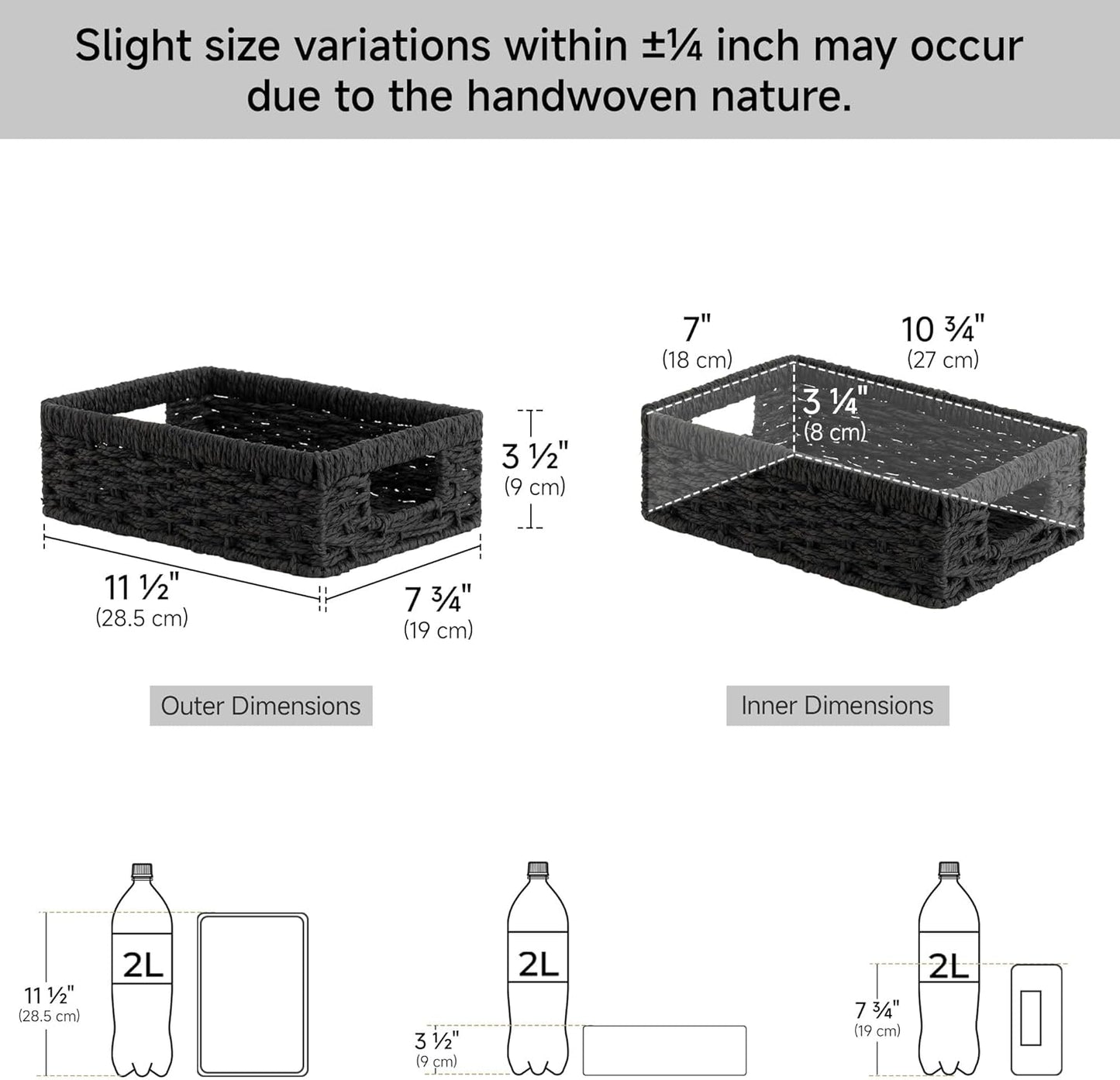 StorageWorks Small, Pantry Baskets, Wicker Storage Baskets for Organizing, Bathroom Shelves, Pantry Organizers and Storage, Black, 2-Pack