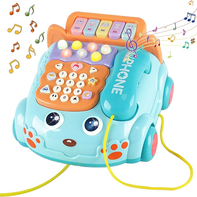 Baby Toy Phone Cartoon Baby Piano Music Light Toy Children Pretend PhoneToy Gift Game Boy Girl Early Education Gift Blue (18 M+)