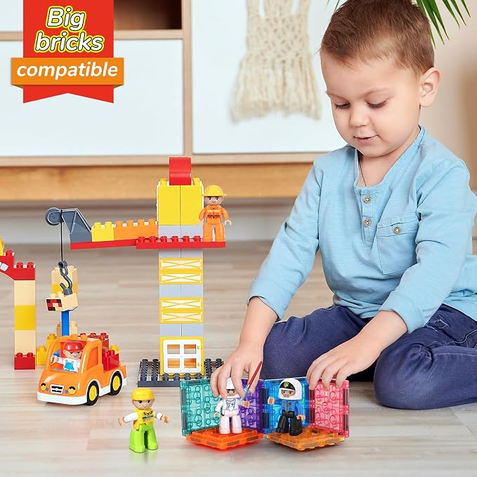 Mruikeny Large Magnetic Figures, 3 Inches Community Figures Set, 12 Pieces Magnetic Play People Magnet Building Toys for Kids Ages 3 4 5 6 7 8+, STEM Learning Toys Magnet Tiles Expansion