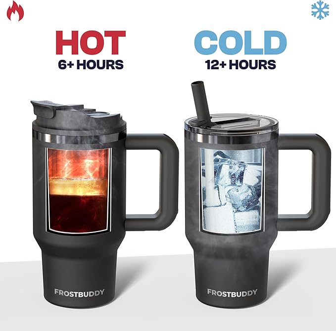 Frost Buddy Thicc Buddy - 16 oz Stainless Steel Vacuum Insulated Tumbler with Lid and Straw for Water - Travel Mug Cupholder Friendly - Gifts for Women Men Him Her (Ice Cream)