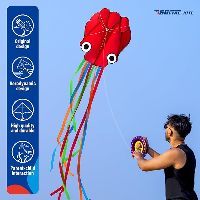 SGftre 3 Piece Set Butterfly Delta Octopus Kites for Kids and Adults，Easy to Fly for Outdoor Adults Children Line Kite for Kids Toy (Gradient Grassland Rainbow+Octopus Red+Blue Dreamy Butterfly, 3)