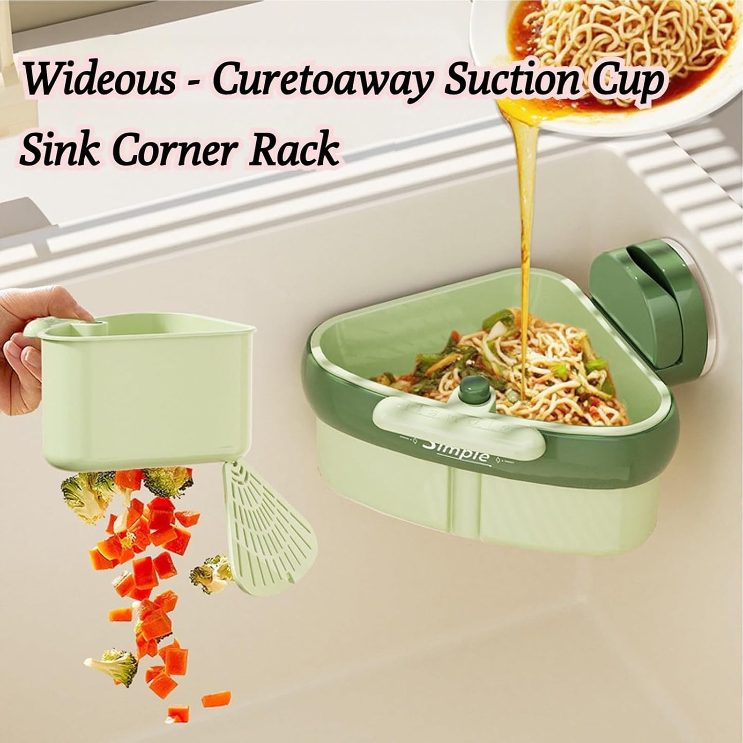 Suction Cup Sink Corner Rack, 2025 Upgraded Automatic Dumping Sink Strainer Basket, Suction Cup Press Sink Drainer Basket, No Drilling Corner Sink Strainer for Food Waste (Yellow, 1Pc)