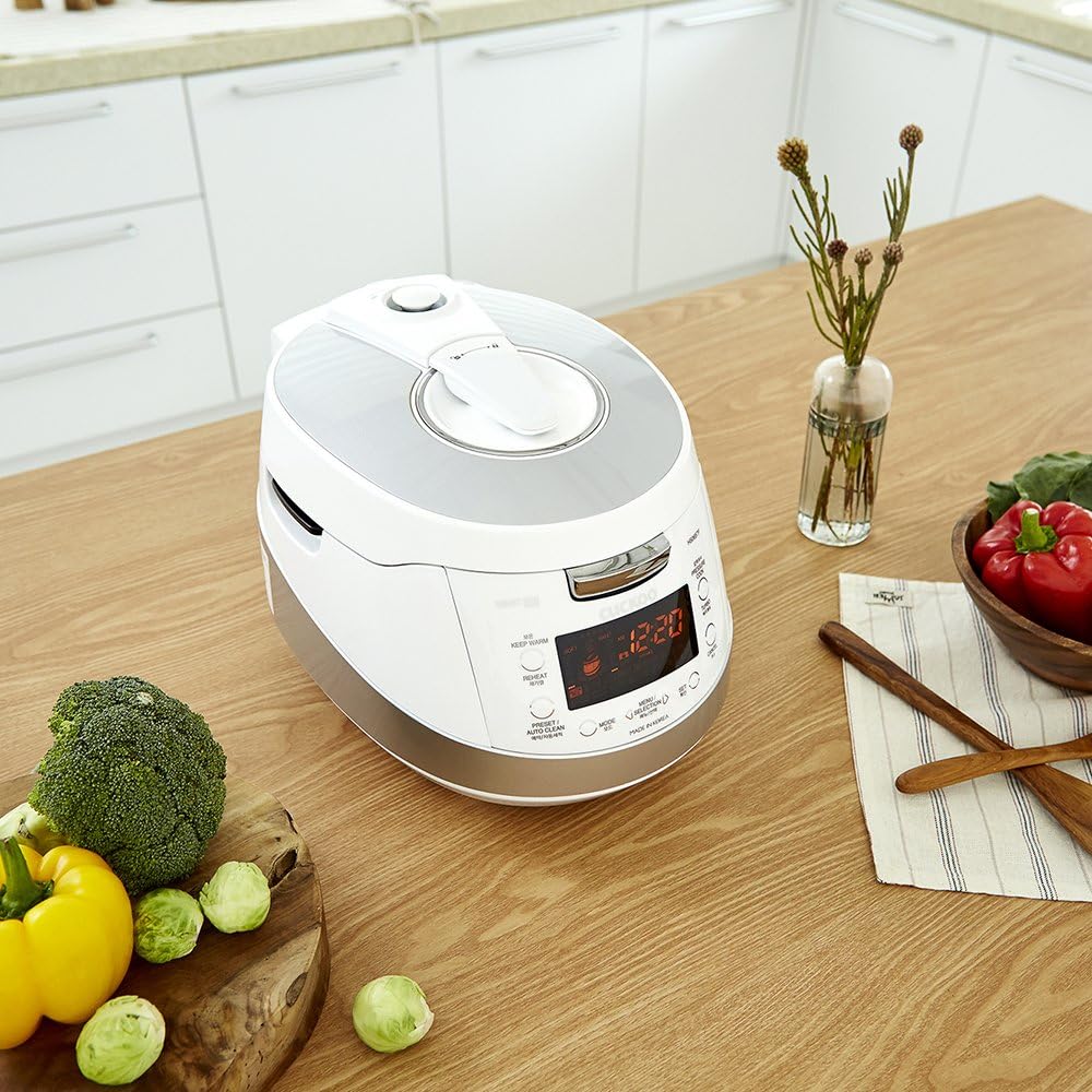 CUCKOO CRP-HS0657FW 6-Cup (Uncooked) / 12-Cup (Cooked) Induction Heating Pressure Rice Cooker with Nonstick Inner Pot, 16 Menu Modes, Safe Steam Release, Korean Voice Guide, Auto Clean (White/Silver)