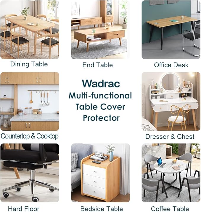 Wadrac Crystal Table Top Protector Cover 30x66 Inch 1.5mm Thick Clear Vinyl Tablecloth Pad Protector Non-Slip Office Writing Desk Pad Plastic Table Mats on Top of Wood Glass Tabletop Anti Scratch