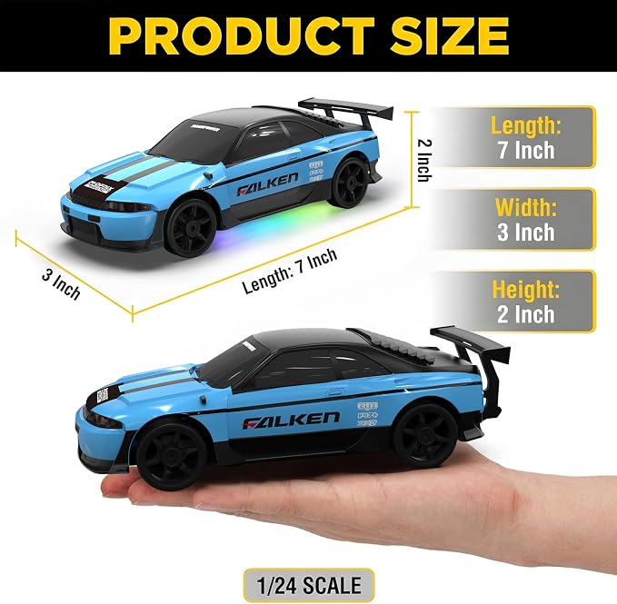 Remote Control Car RC Drift Car 2.4GHz 1:24 4WD 15KM/H High Speed Racing Sport Car with LED Lights Drifting Tire Racing Sport Toy for Adults Boys Girls Kids Gift