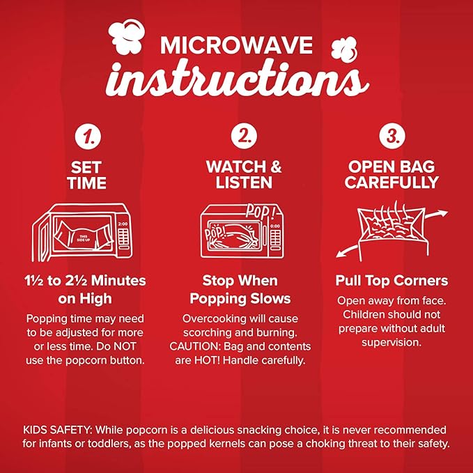 Orville Redenbacher’s Microwave Popcorn, Butter Flavor, 3g Fiber Per Serving, 3.29 oz., 6-Count (6 Boxes)