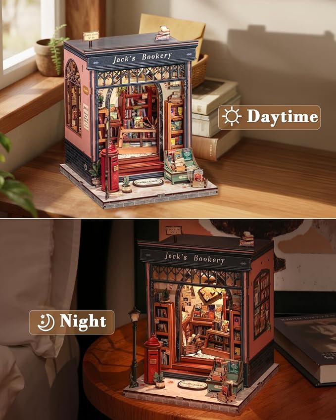 CUTEBEE Book Nook Kit - DIY Miniature House Dollhouse Kit for Adults and Teens, Booknook Tiny House Bookstore Library Bookshelf Decor 3D Wooden Puzzle, Gifts for Family, Friends (Jack’s Bookery)