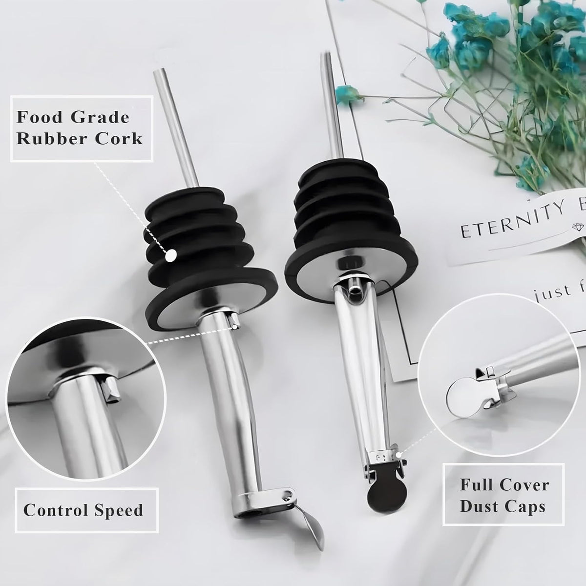 4 Pack Oil Pourerswith Flip Top, Olive Oil Dispenser Spout, Oil Spout Liquor Bottle Pourer Spouts, Speed Pour Spouts for 3/4" Bottle Mouth