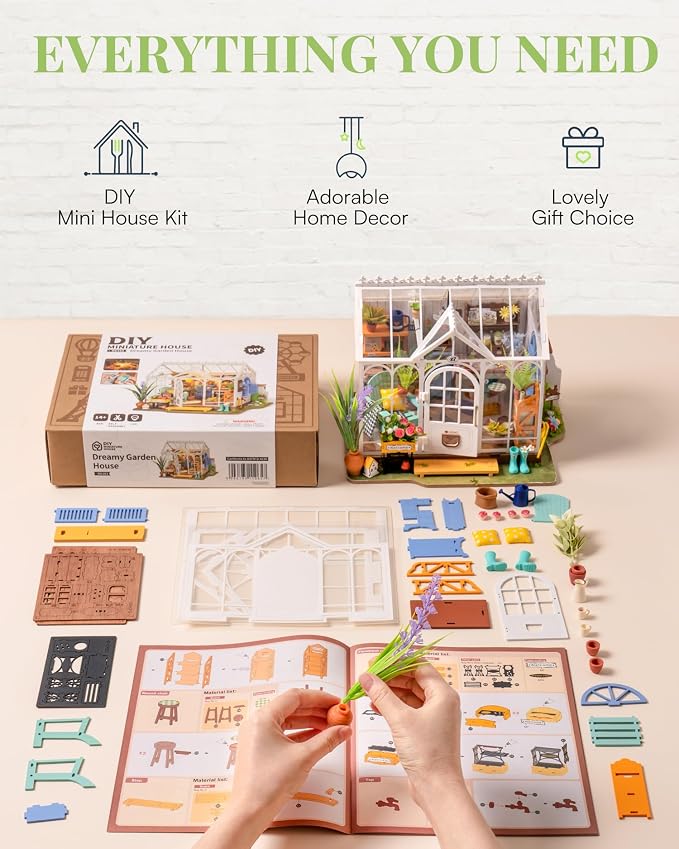 Rowood DIY Miniature House Kit,Mini Dollhouse KIt,Mayberry Street Craft Model Kits for Adults with LED,Birthday Gift/Home Decor for Family Friends-Dreamy Garden House