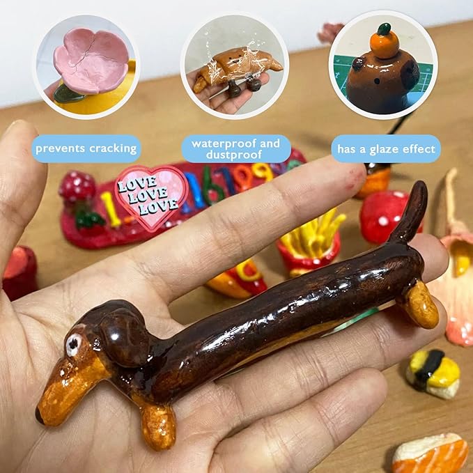 2 x 50ml Air Dry Clay Glaze, Clay Glaze Air Dry for Airdry Clay, Air Dry Clay Varnish Can Not Only Used to Prevent Clay Cracking, Scratches, and Wear,It Can Also Having a Glaze Effect (Gloss+Matte)