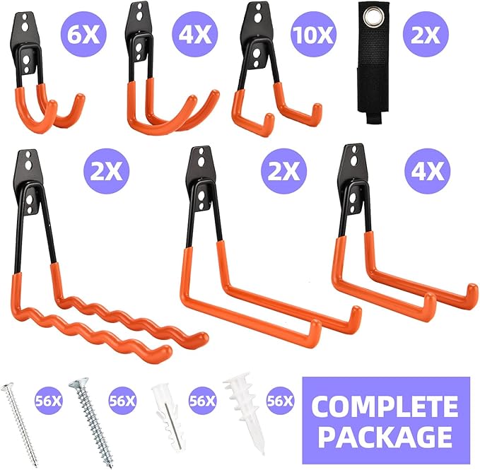 30 Pack Heavy Duty Steel Storage Hooks - Wall Mount Garage Hanger & Organizer for Bikes, Tools, Ladders, Bulk Items, Ropes and More
