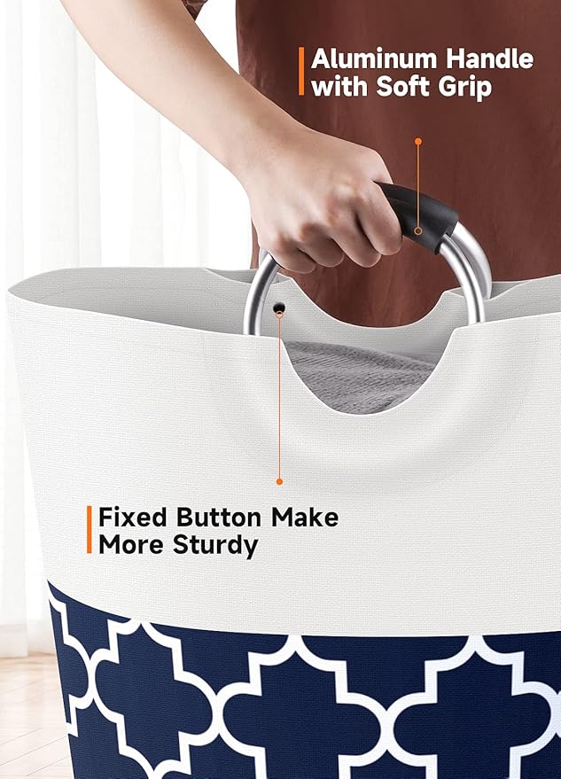 Large Laundry Basket Laundry Hamper Bag Washing Bin Clothes Bag Collapsible Tall with Handles Waterproof Travel Bathroom College Essentials Storage for College Dorm, Family (Blue) 115L