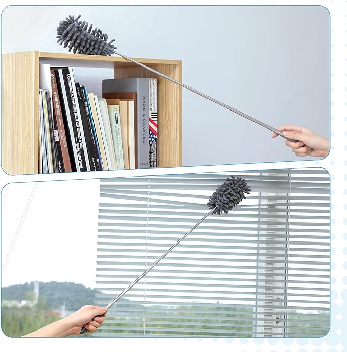 12 Pack High Duster with Extension Pole, Reusable & Washable Feather Duster, Microfiber Dusters for Cleaning for Ceiling Fan, Sofas, Ceiling, Car, Cabinet, Furniture, Blind(Gray)