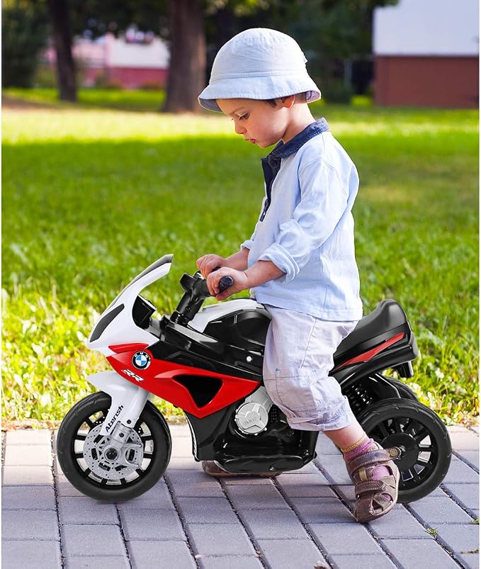 Costzon Kids Electric Ride on Motorcycle, Licensed BMW 6V Battery Powered Toy w/Headlights &Music, Pedal, 3 Wheels for Children Boys & Girls (Dark Red)
