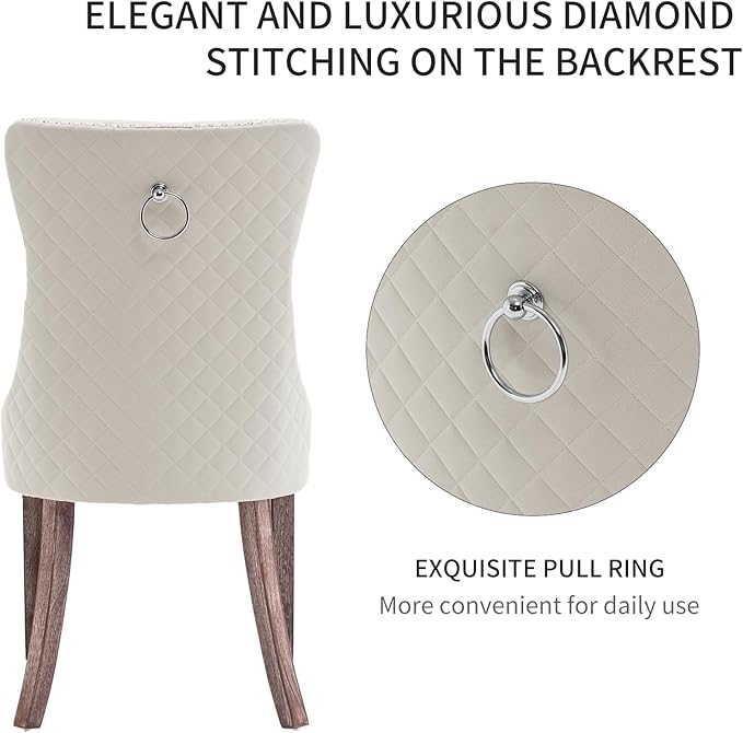 Velvet Dining Chairs Set of 2, Upholstered Dining Room Chairs with Nailhead Trim, Sillas de Comedor Modernas 2, Wooden Kitchen Chairs for Dining Room, Living Room, Kitchen, Bedroom, Beige