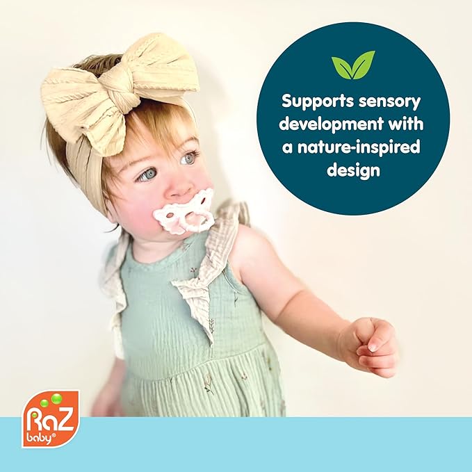 RaZbaby Sloth RaZbuddy w/RaZberry Teething Relief Pacifier – Soothes Sore Gums w/Nature-Inspired Texture, 100% BPA-Free Silicone Teether, Detachable Stuffed Animal – 3 Months+ Teether, Tan
