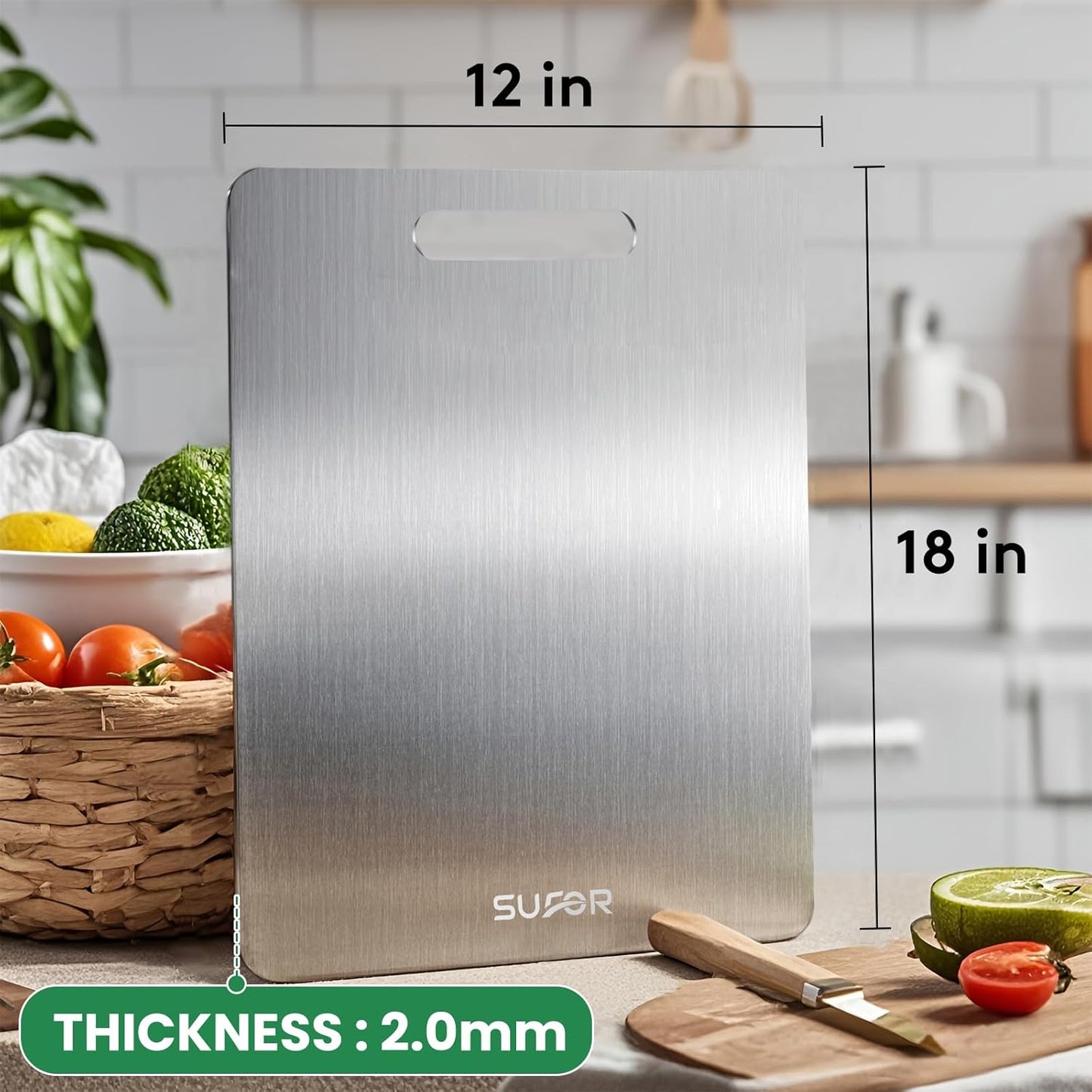 100% Pure Titanium Cutting Board for Kitchen - Dishwasher Safe,non toxic Chopping Board,Double-side Charcuterie Board For Kitchen Outdoor Camping,Housewarming Gifts for Friend(18 * 12)