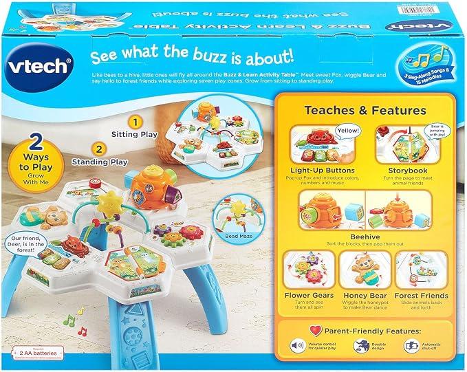VTech Buzz and Learn Activity Table with Seven Interactive Play Zones, Blue
