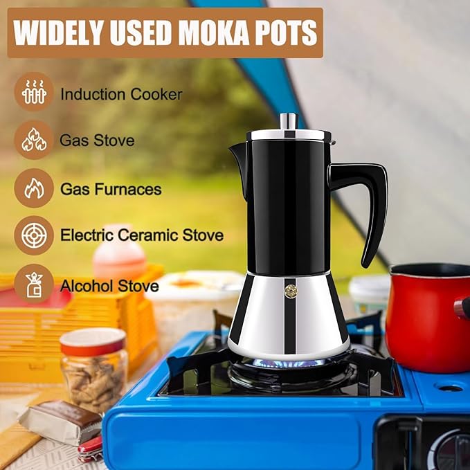 12 Cup Thickened 304 Stainless Steel Moka Pot Stovetop Espresso Maker Cafeteras Italian Percolator Espress Makers Capable Greca Mocha Coffee Machine for Induction Home and Camping 600ml 20oz