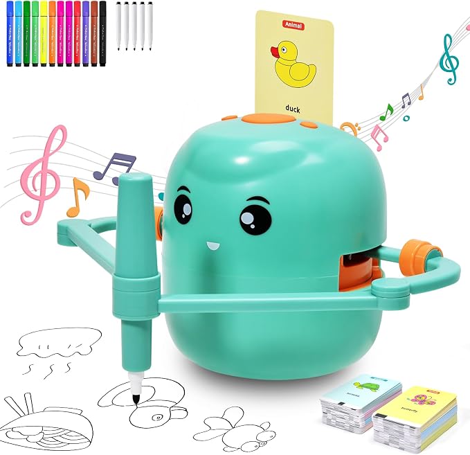 Drawing Robot for Kids, Voice Interactive Educational Drawing Machine with 150 Drawing Cards, Montessori Learning Toys for Kids Ages 3-8, for Boys & Girls (Green)