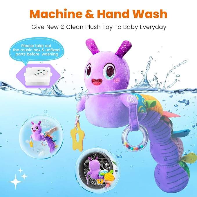 Baby Toys 0-6 Months, Washable Baby Musical Caterpillar Toys with 10 Children's Songs,Rattles,Teething Toys,Suitable for 0-6, 6-12 Months Infant Tummy Time Toy,Newborn Baby Boy&Gril Gifts(Green)