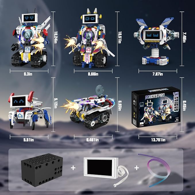 VOPOGLNE 5 in 1 STEM Robot Building Kit, APP & Remote Control Screen Building Toys, Eye Coding Robots Rechargeable, 620Pcs DIY Super Warriors for Kids Learning, Boys Girls Birthday Gifts