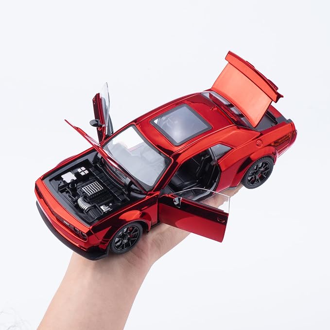Car Toys for Boys 1/24 Diecast Cars Hellcat SRT Collectibles Model Kit,Pull Back Metal Toy Car with Lights and Sounds,Toy Cars for Boys Age 4-7（Metallic Red）