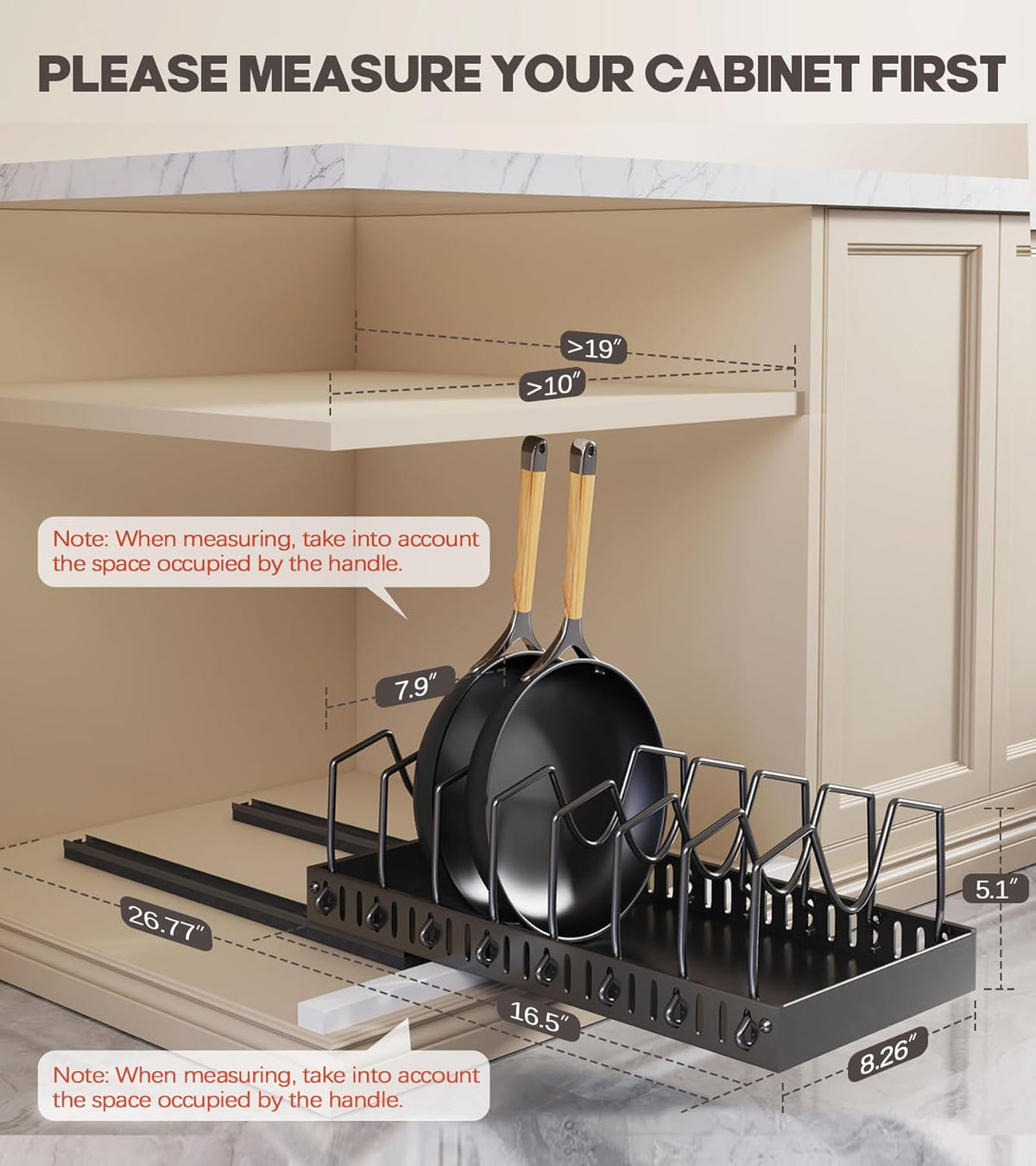 Pull Out Pots and Pans Organizer Under Cabinet, Sliding Lid Holder and Pan Rack in Kitchen, Slide Out inside Cabinet Storage for Pot Lid, Bakeware, Dishes, 8 Adjustable Dividers, 1 Pack Black