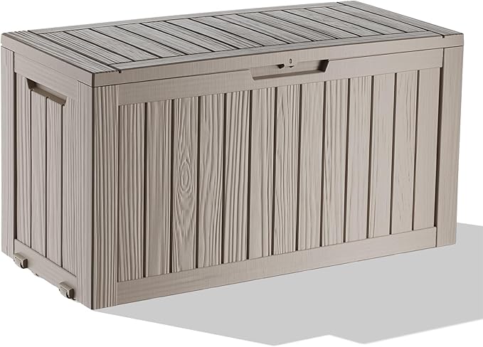 75 Gallon Outdoor Deck Box,Waterproof Resin Outdoor Storage Boxes, Outside Storage Lockable Container for Garden Tools,Indooor Cushions,Accessories (Grey)