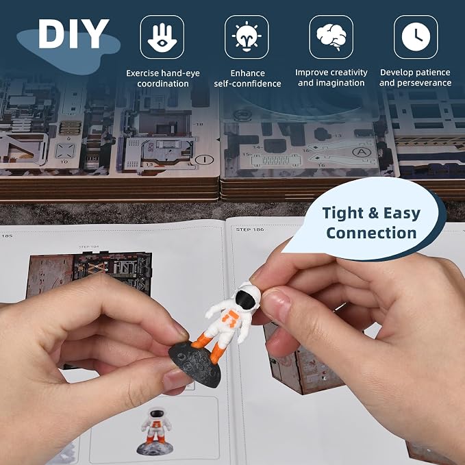 CCCDF DIY Miniature Dollhouse Book Nook Kit - 3D Wooden Puzzle Space Theme Tiny House, Bookshelf Decor with LED Lights, Creative Gift for Adults, Teens & Miniature Enthusiasts (Aerospace Foundry)