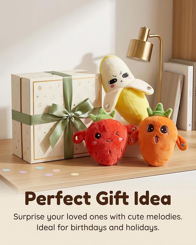 Soft Plush Musical Sensory Toy, Interactive Plush Toy with Sounds, Skin Touch Activated Sound Doll, Dual Mode Educational Toy, Fruit Style Gift for Baby Kids Boys Girls All Ages(Orange Carrots)