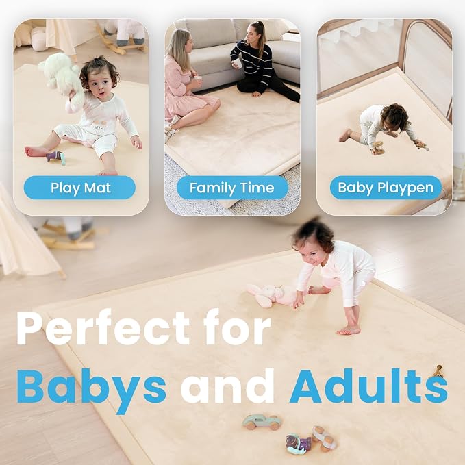 1.3" Thick Baby Play Mat for Floor, 39x59 Foam Tummy Time Mat, Padded Support Soft Plush Nursery Rug for Infant Kids Toddler Crawling Kick Activity (Beige)