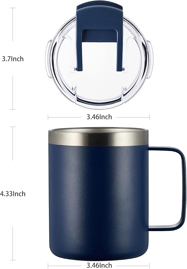 ALOUFEA 12oz Stainless Steel Insulated Coffee Mug with Handle, Double Wall Vacuum Tumbler Cup with Fliping Lid, Navy, 4 Pack