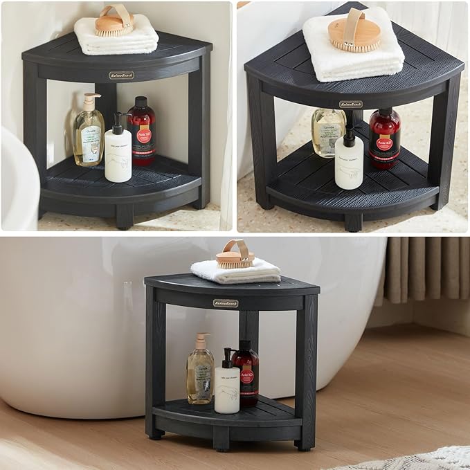Shower Bench for Inside Shower, Poly Lumber Corner Shower Stool, Plastic Bathroom Bench Seat for Shaving Legs, Shower Chair Seat, Shower Foot Rest with Adjustable Feet, Non-Slip, Black