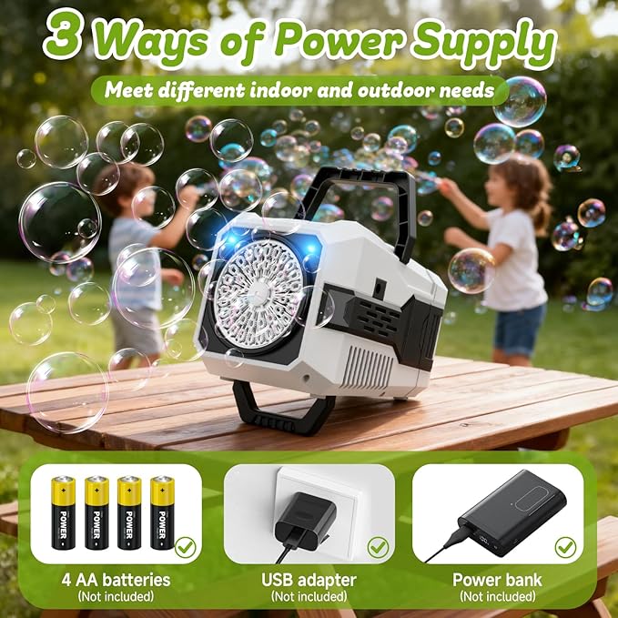 Bubble Machine for Children, Powered by USB Adapter or Battery, Suitable for Indoor & Outdoor Birthday Parties, Weddings & Outdoor Activities