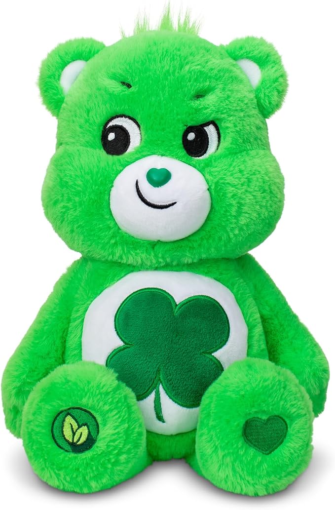 Care Bears 14" Good Luck Bear Plushie - Medium Size - Green Plush for Ages 4+ – Perfect Stuffed Animal Holiday, Birthday Gift, Super Soft and Cuddly – Gift For Girls and Boys, Collectors