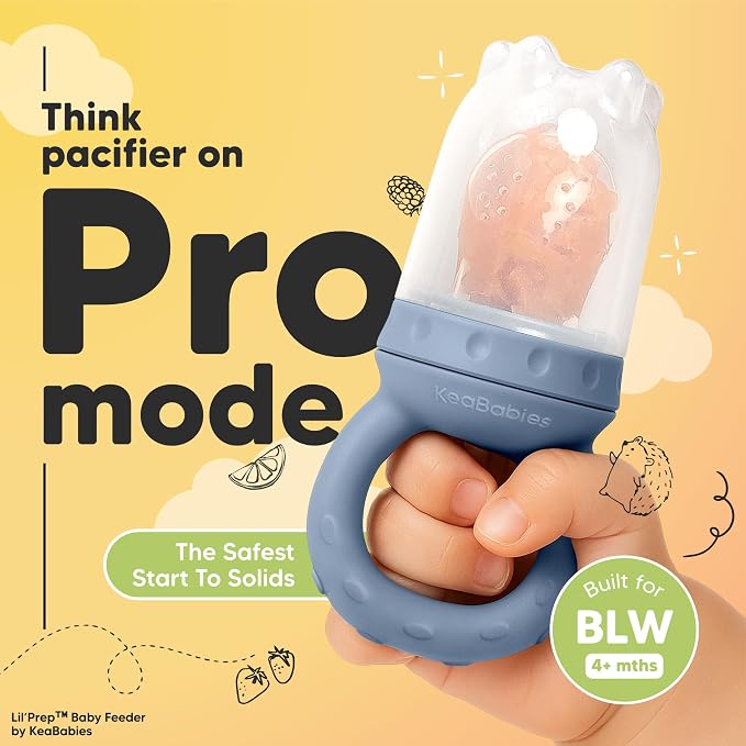 KeaBabies Baby Fruit Feeder 2pk - Silicone Baby Food Feeder for Babies 6-12 Months, Breast Milk Popsicle Teether, Weaning, Pacifier, Freeze Frozen Solid Food, Infant Feeding Essential (Slate)